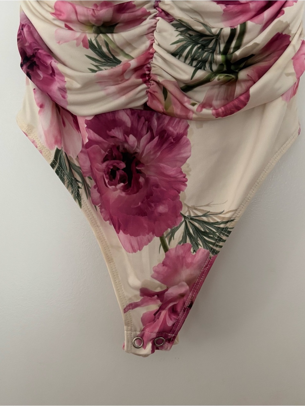 Express floral bodysuit XS ruched bodice with rosette Cottagecore feminine - Picture 6 of 8